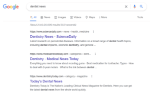 google search result when user searches 'dentist news'