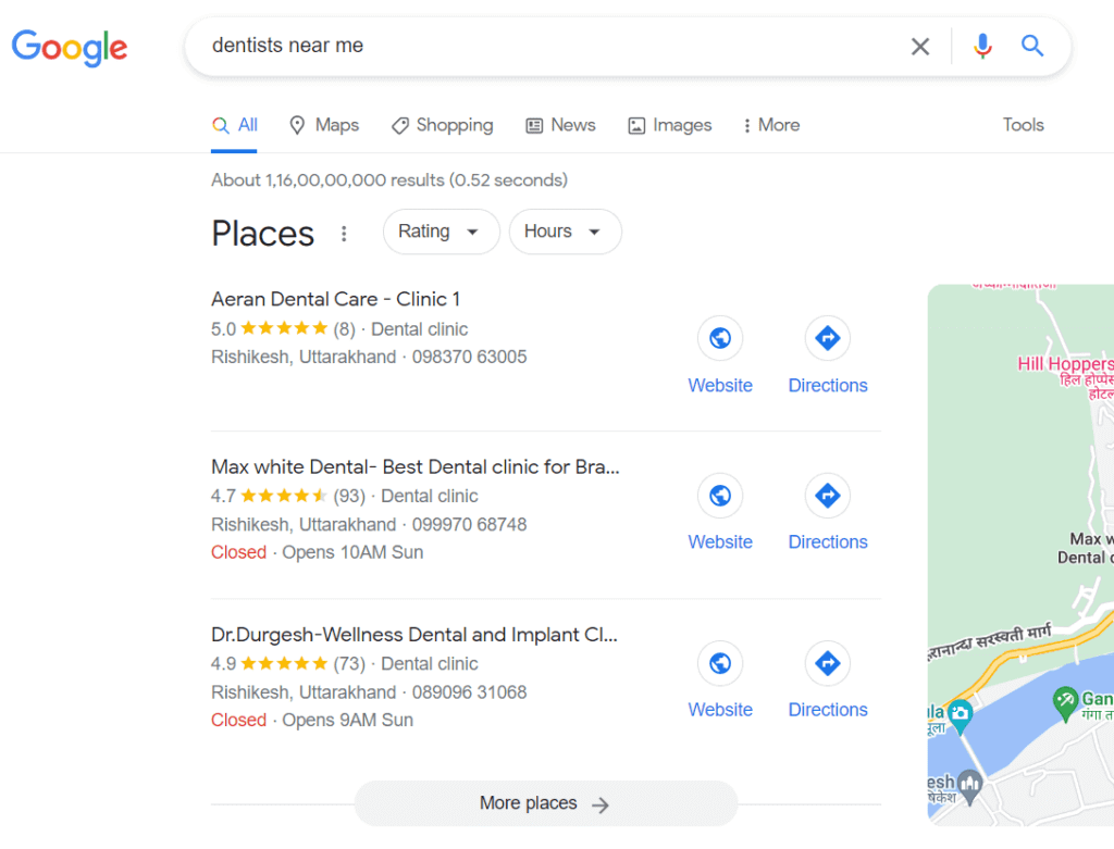 google search result for search term dentists near me