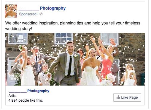 Single image ads example in Meta platform for Wedding photography business