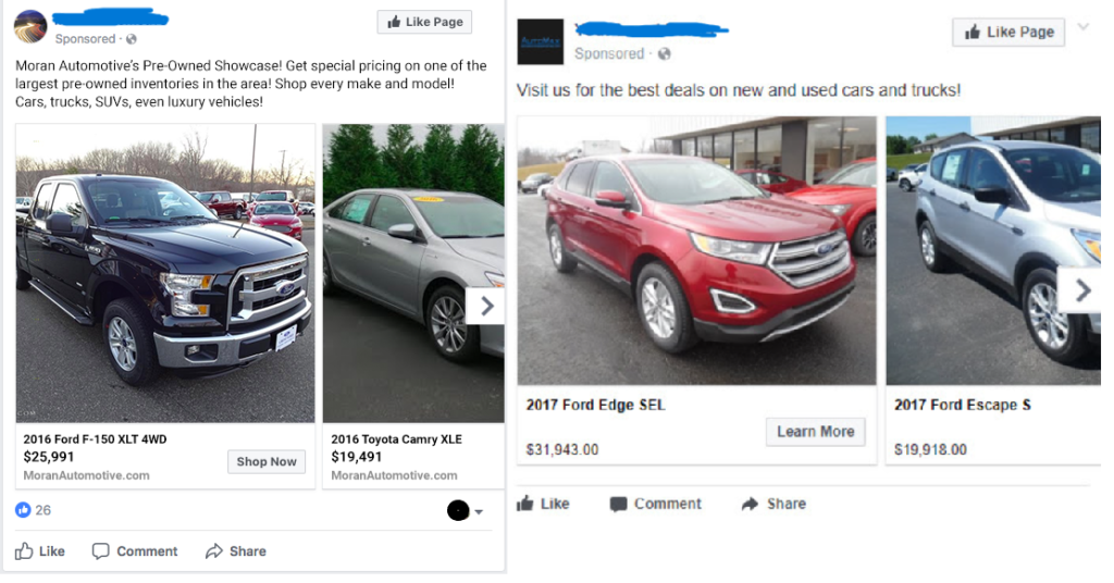 cars in Facebook Inventory ads Meta platform