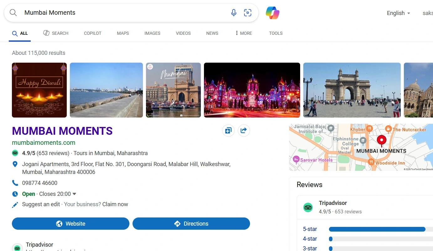 Bing Profile of Travel Company