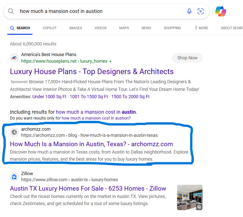 Bing Webmaster search result for realtors