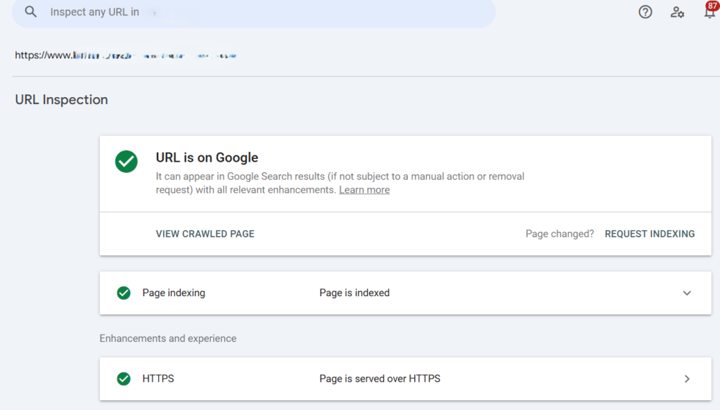 check if page is indexed or not