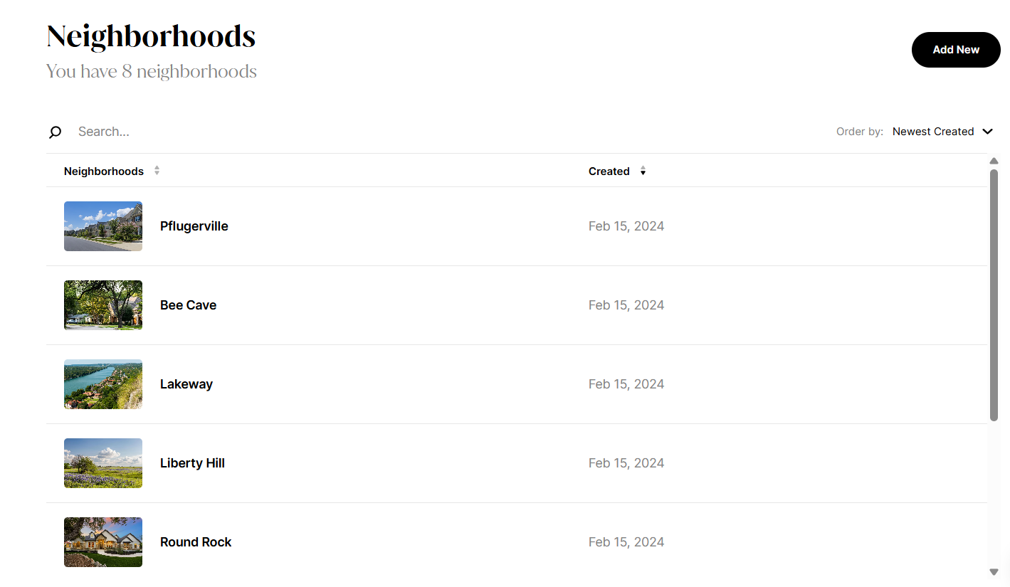 Neighborhoods Page of luxury presence.